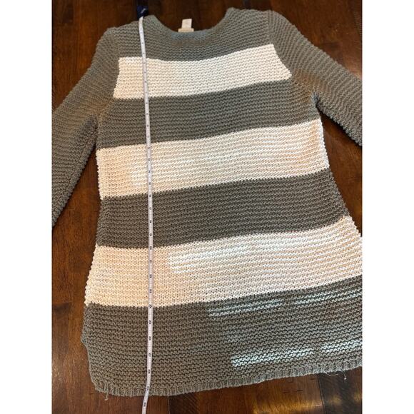 CHICOS Green White Striped Metallic Knit Color Block Sweater Size 1 Medium US 8 - Picture 6 of 8